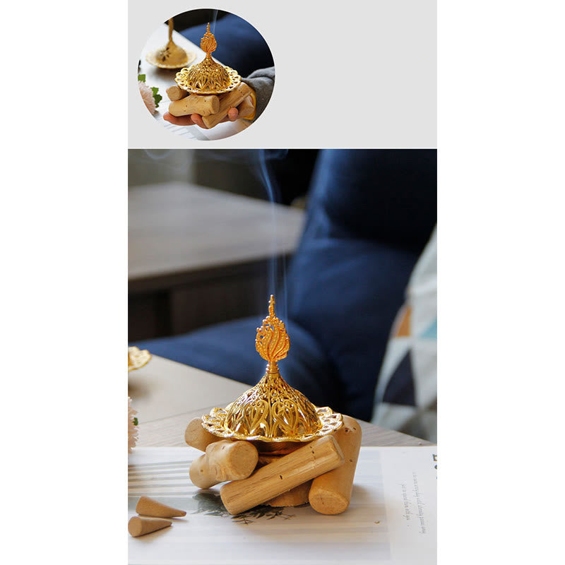 Gold Alloy Healing Mini Incense Burner for Meditation & Relaxation