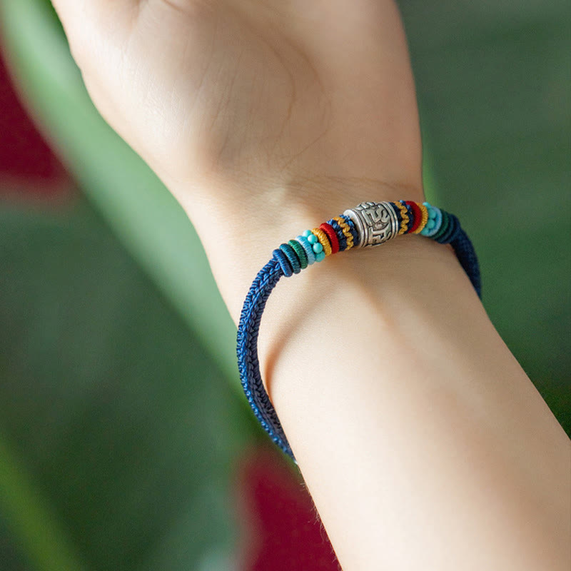 Om Mani Padme Hum Silver Bracelet | Tibetan Purity Braided