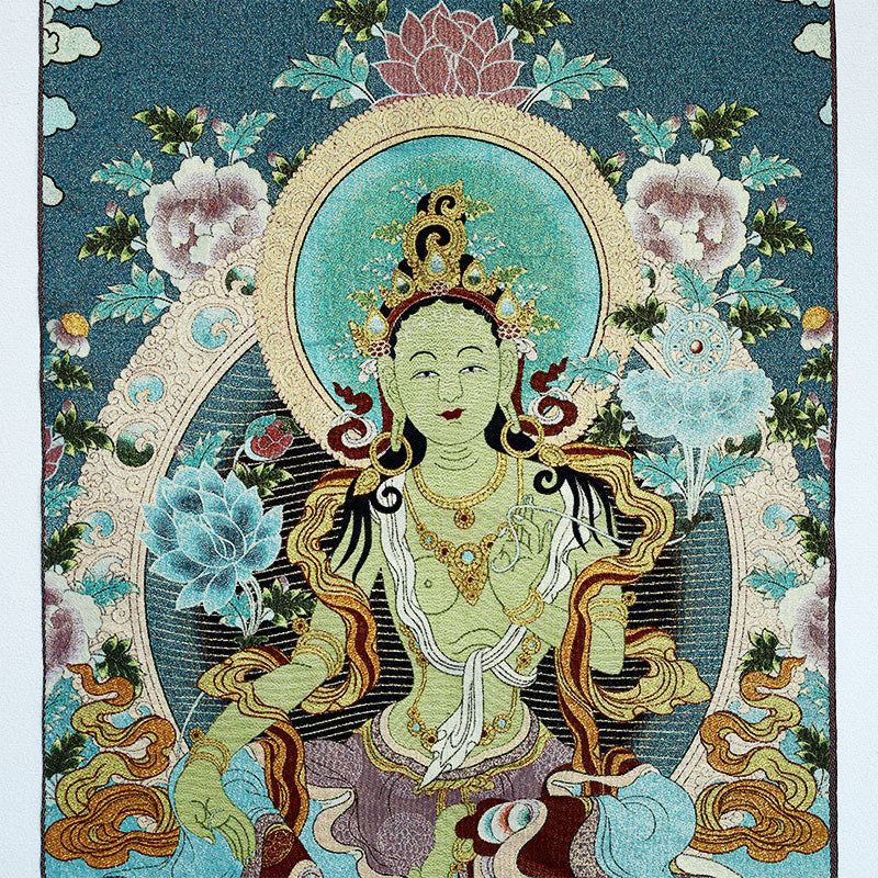24x36 Inch Tibetan Embroidery White Tara Thangka Tapestry