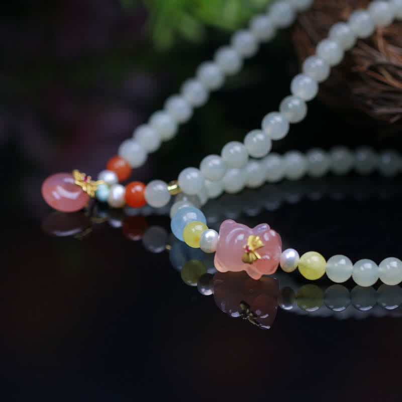 6mm Hetian Jade Peace Buckle Happiness Bracelet