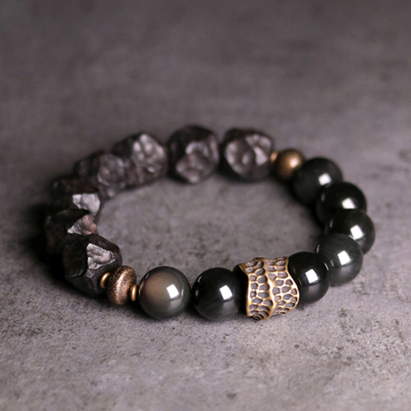 Black Obsidian Ebony Wood Strength Bracelet 17cm
