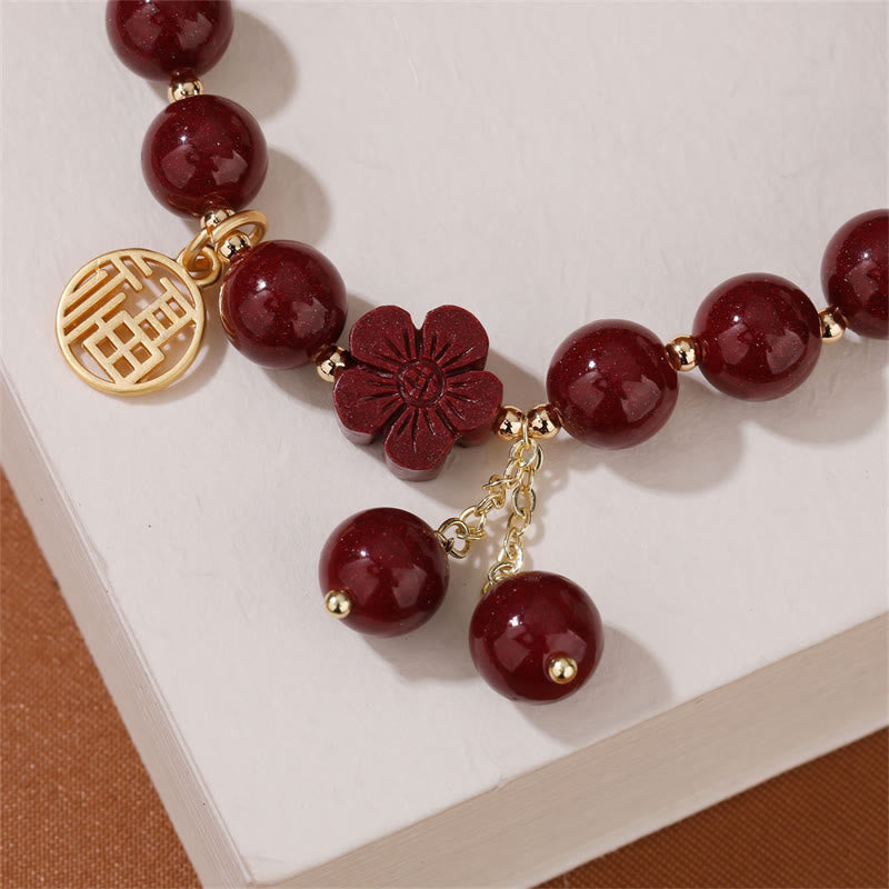8mm Cinnabar Fu Character Blessing Bracelet for Meditation