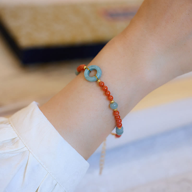 Natural Red Agate & Jade Bracelet with Peace Buckle for Confidence