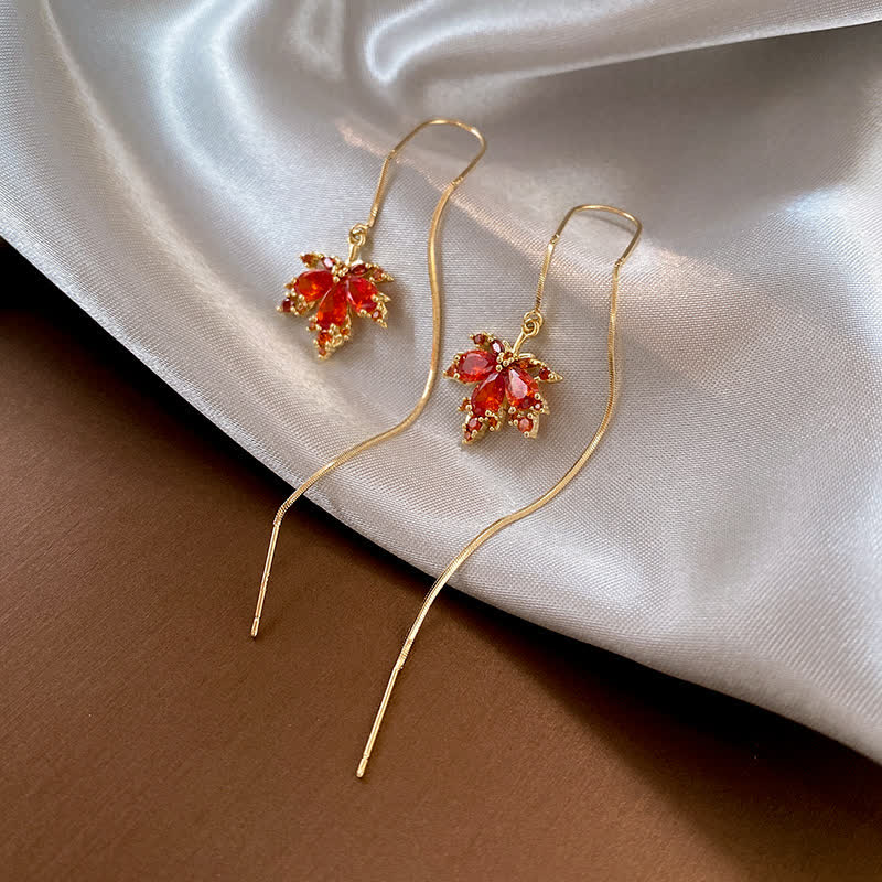 Copper Maple Leaf Zircon Necklace Pendant Ring Earrings for Luck