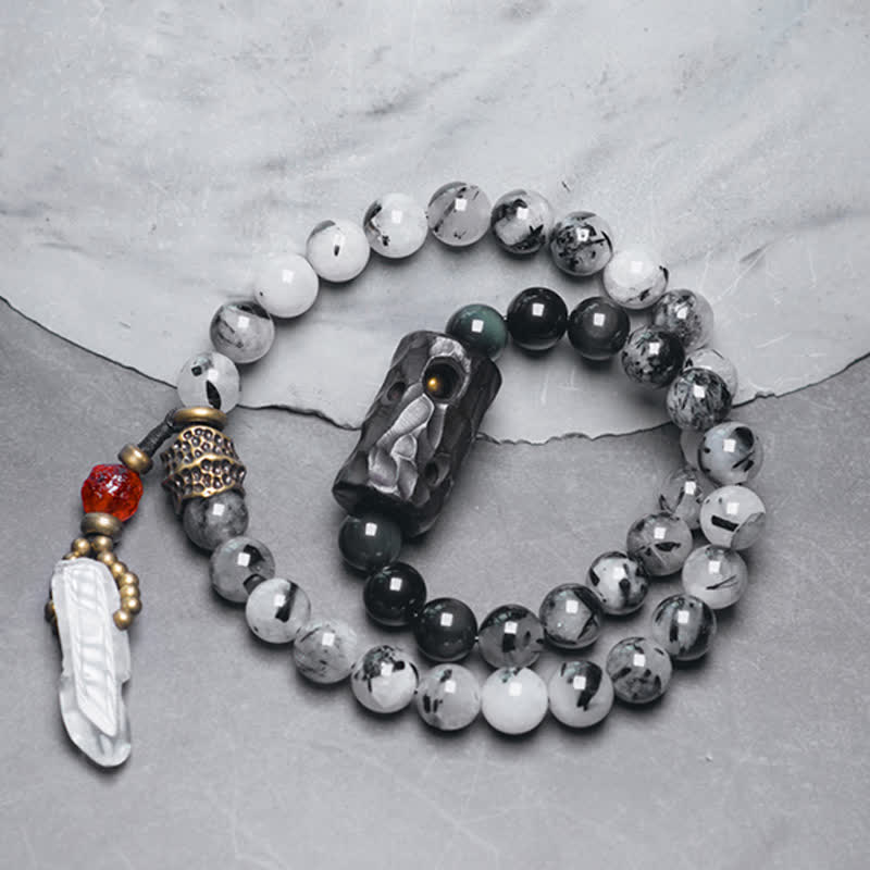 Bracelet couple en quartz rutile noir et quartz clair 8 mm