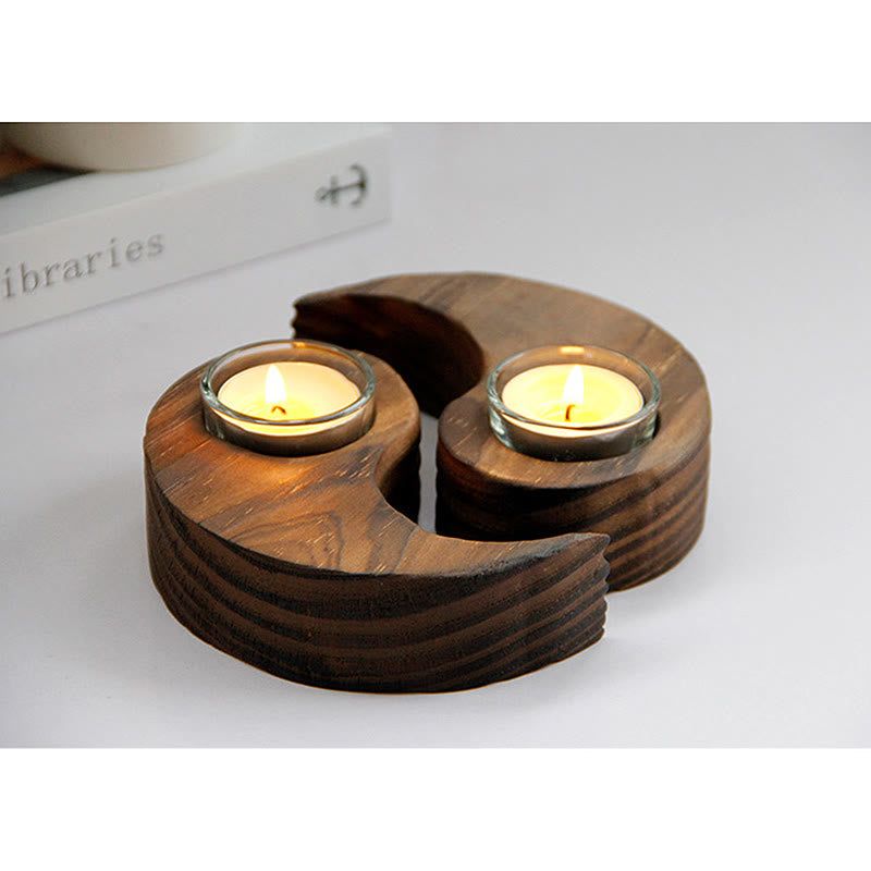 Yin Yang Wood Candle Holder for Spiritual Rituals