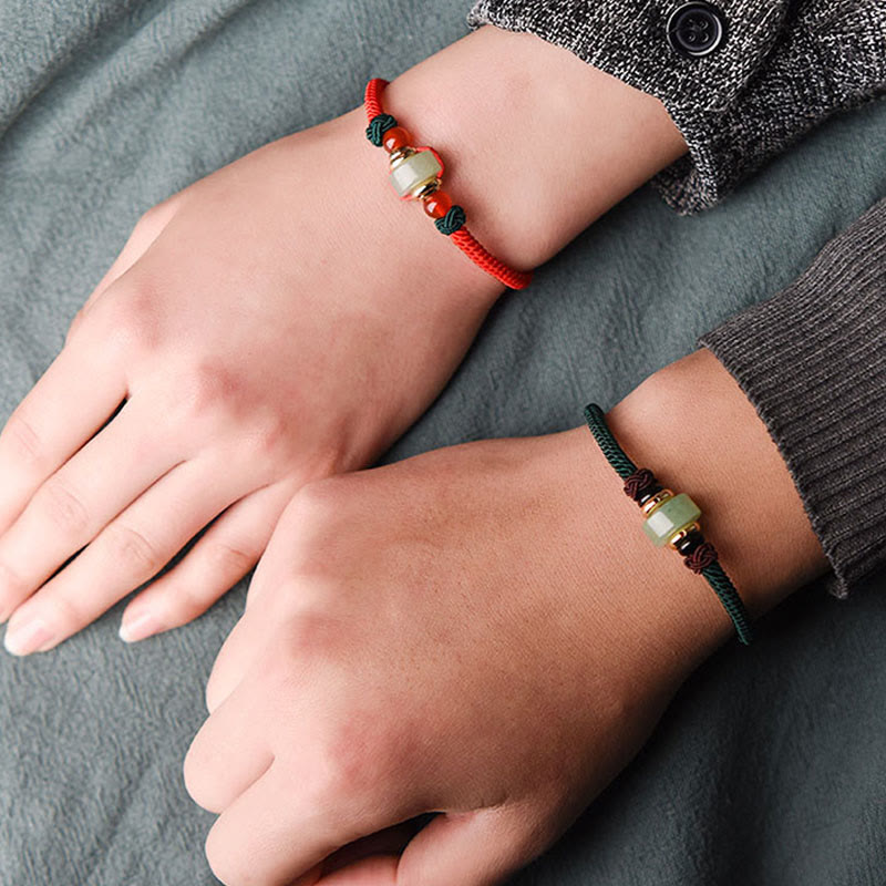 Unisex Green Aventurine Luck Bracelet with Red Agate Beads