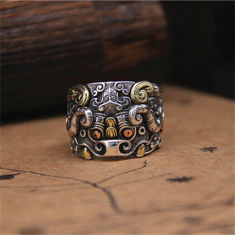 925 Sterling Silver Kui Cattle Protection Adjustable Spiritual Ring