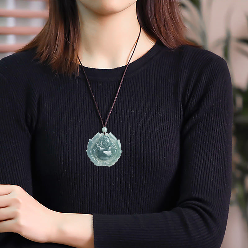 Collier Bouddha en jade naturel pour la chance et la richesse