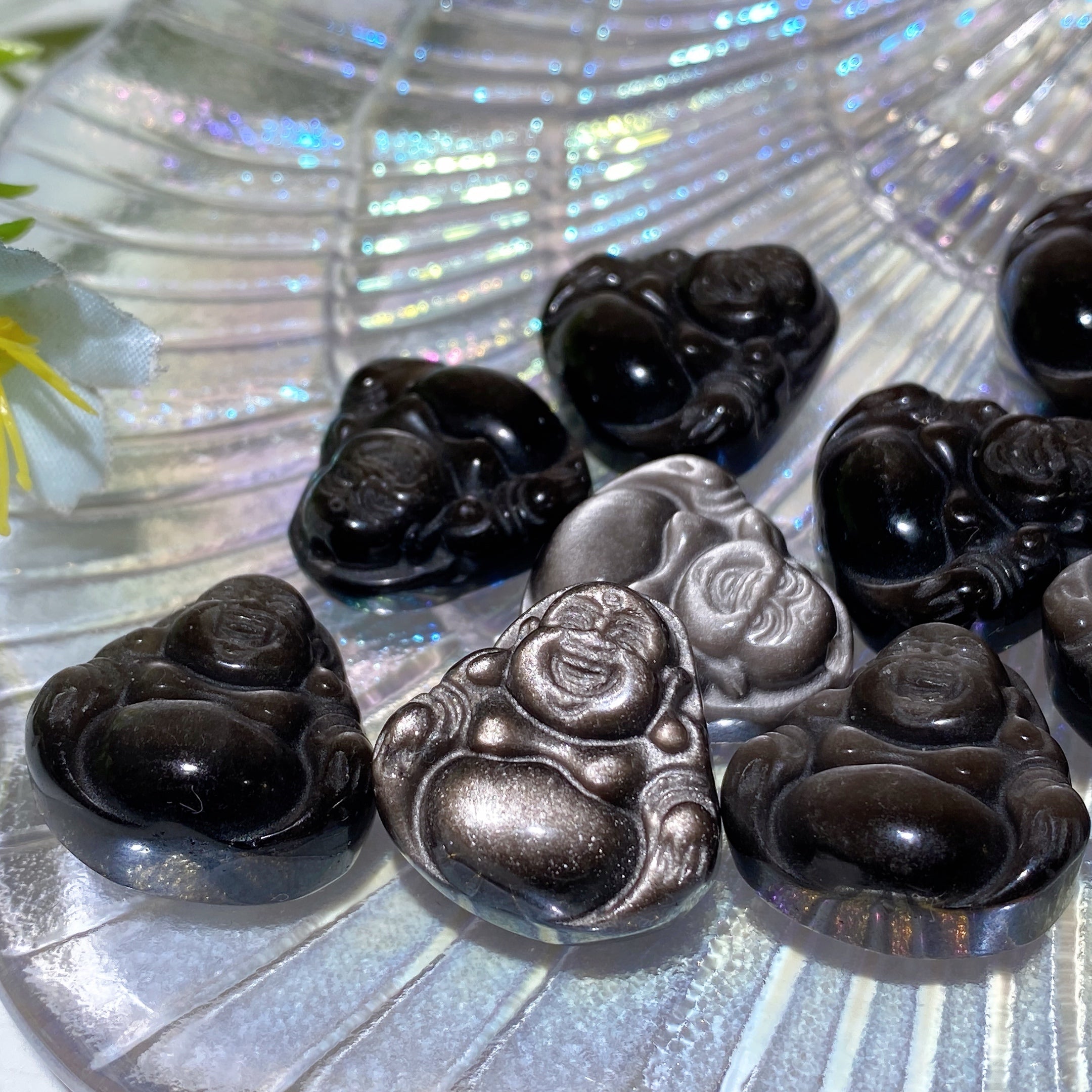 2cm Silver Obsidian Buddha Pendant for Spiritual Healing