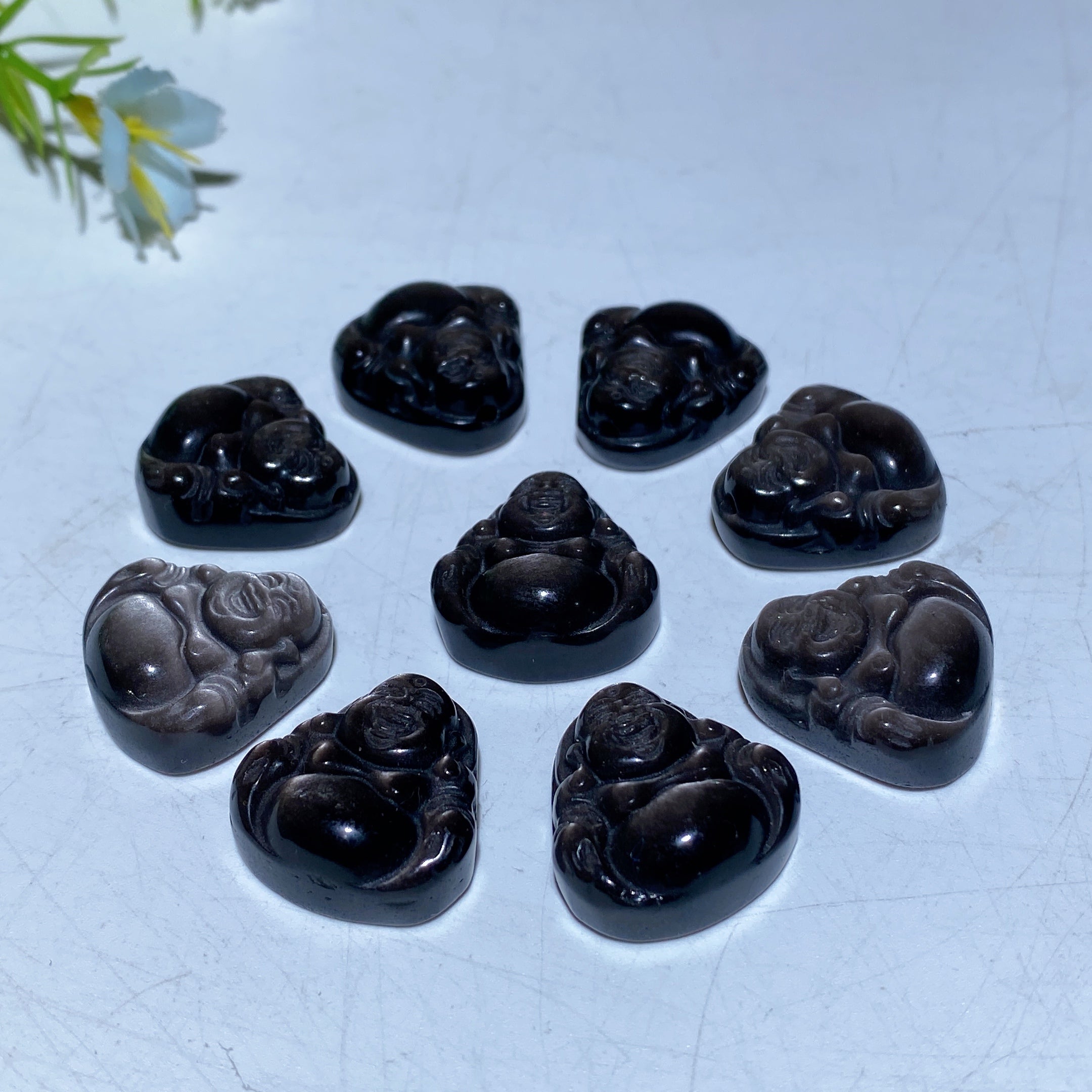 2cm Silver Obsidian Buddha Pendant for Spiritual Healing