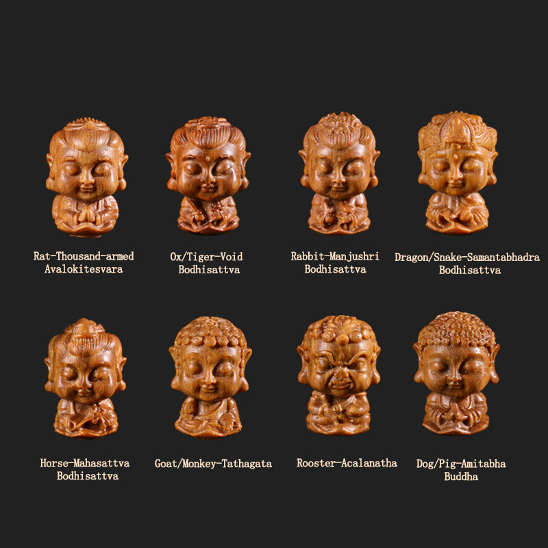 Décoration Bouddha du zodiaque chinois en bois de santal vert