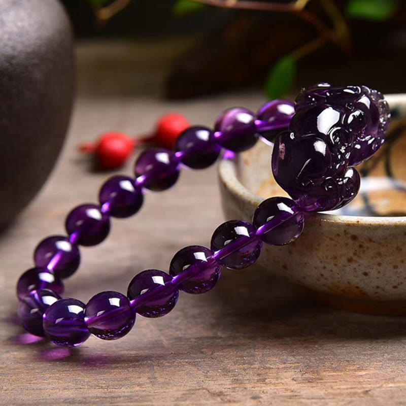Bracelet de richesse en améthyste avec perles Pi Xiu de 10 mm