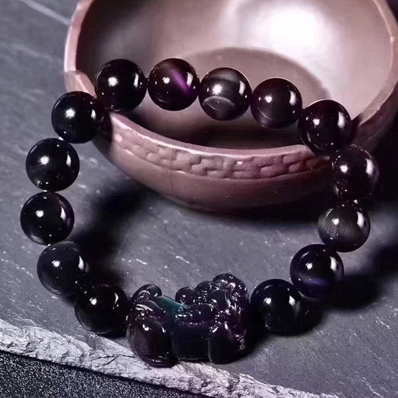 8mm Rainbow Obsidian Pixiu Bracelet for Luck