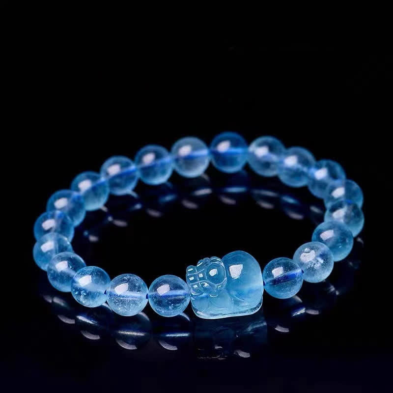 8mm Aquamarine Pixiu Serenity Healing Bracelet