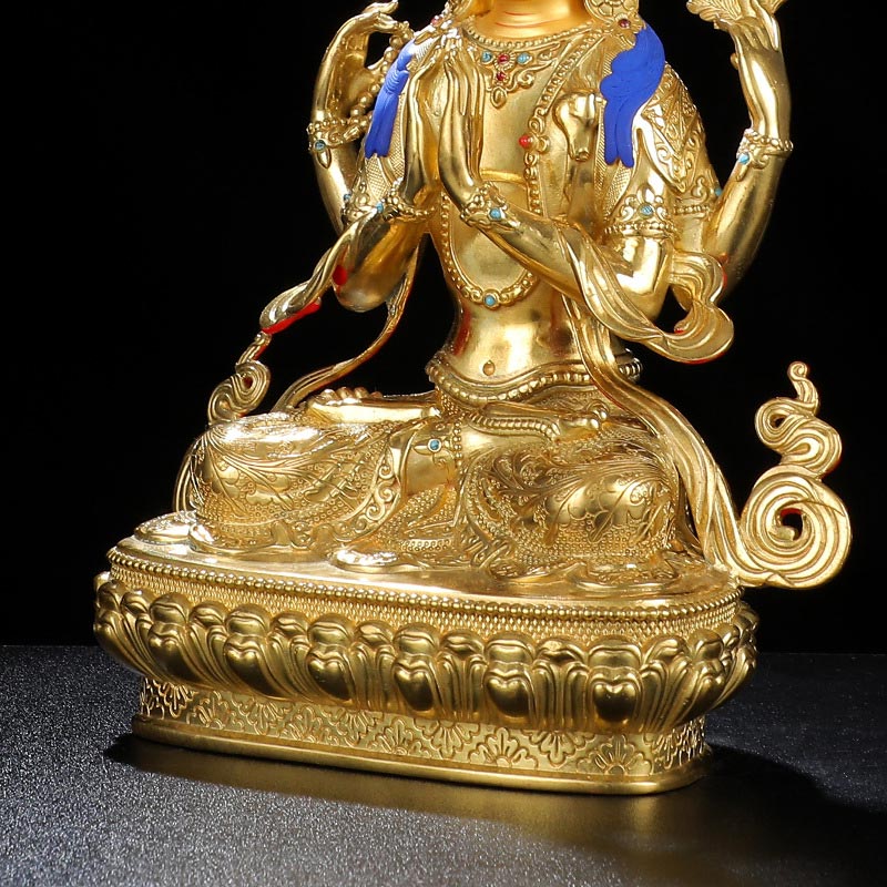 Chenrezig Copper Gold Plated Buddha Statue for Protection 5 Inch