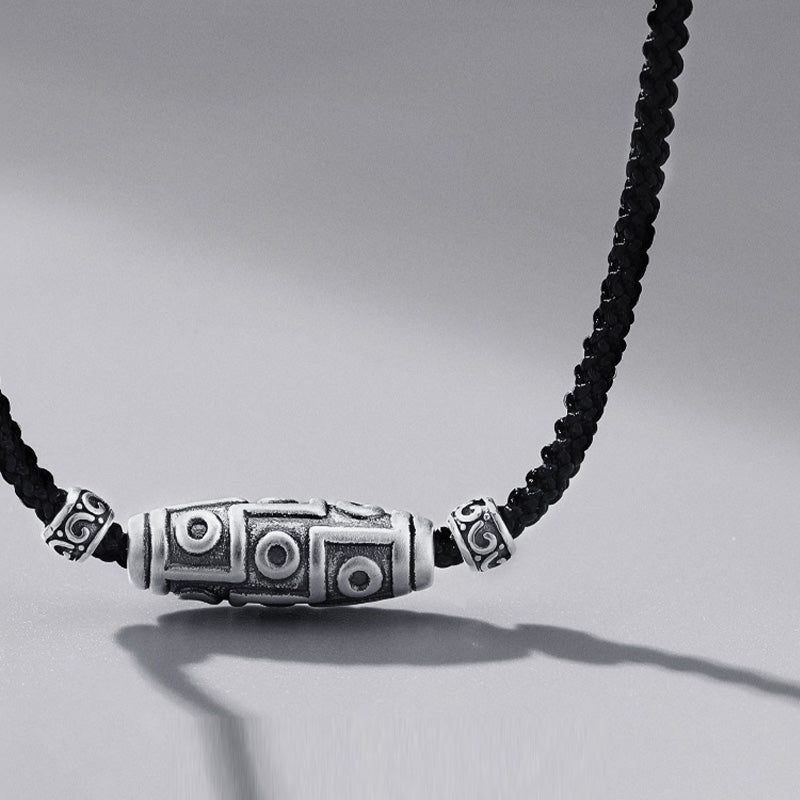 Sterling Silver Nine-Eye Dzi Bead Spiritual Protection Necklace