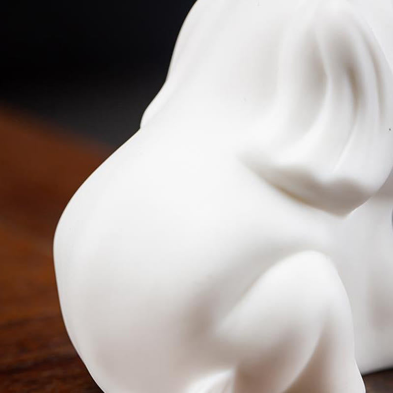 White Porcelain Elephant Figurine Spiritual Strength Decor
