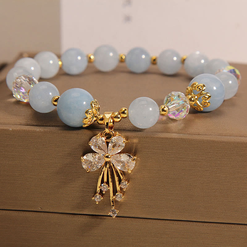 8mm Aquamarine Pink Crystal Healing Charm Bracelet