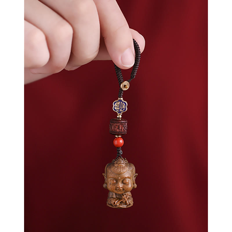 Porte-clés de protection en bois de santal vert du zodiaque chinois
