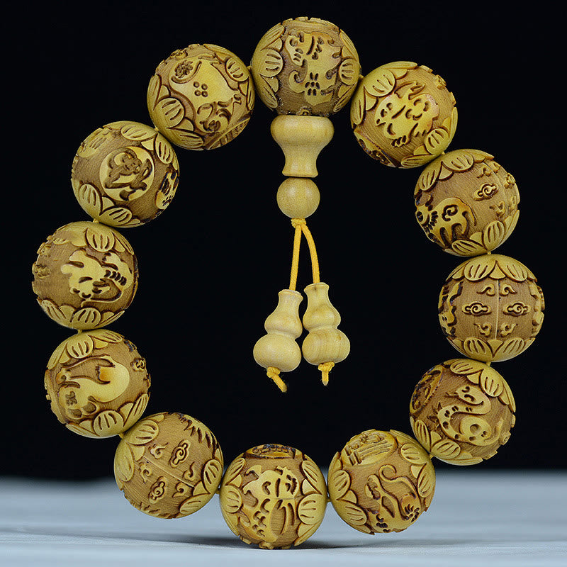 Bracelet zodiaque chinois en bois de rose | 12 perles du zodiaque Chaleur