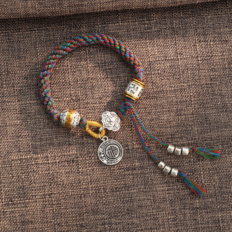 Unisex Tibetan Om Mani Padme Hum Fu Luck Braided Bracelet