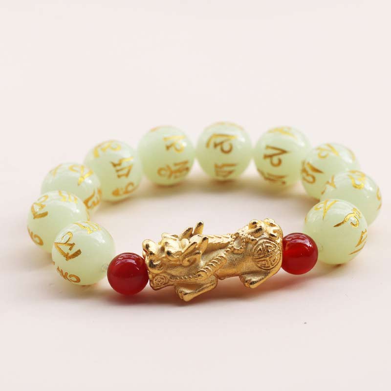 Unisex 16mm Pixiu Glowstone Wealth Bracelet for Luck