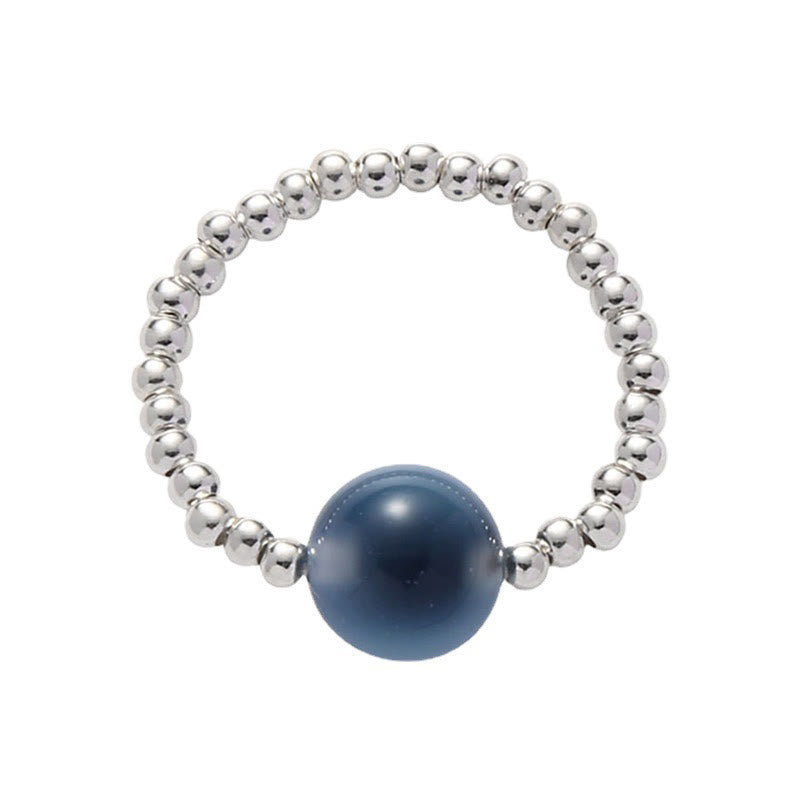 Blue Candy Agate 8mm Healing Bead Ring - Sterling Silver