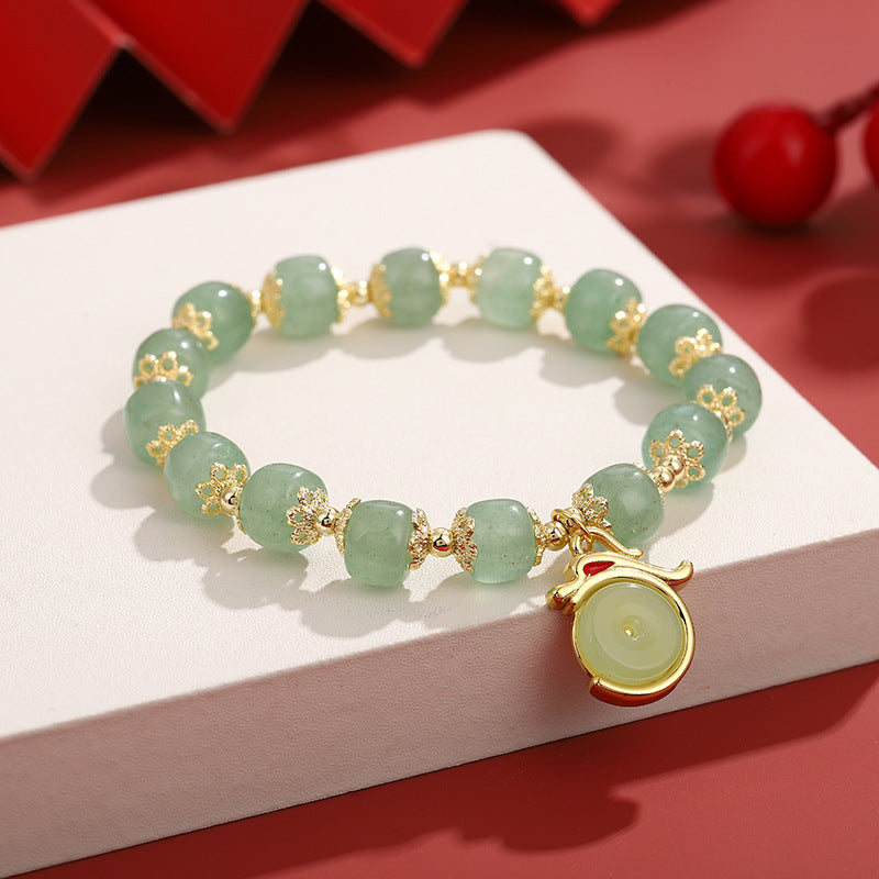 Unisex Dragon Bracelet with White Agate & Green Aventurine for Peace