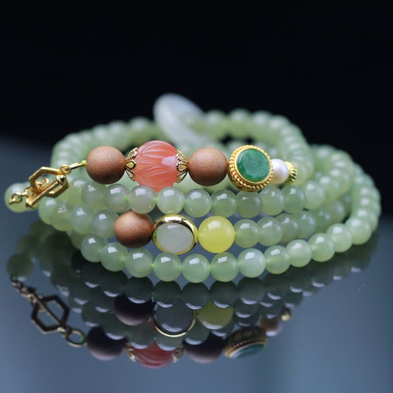 Natural Hetian Jade Amber Luck Abundance Bracelet 6mm Beads