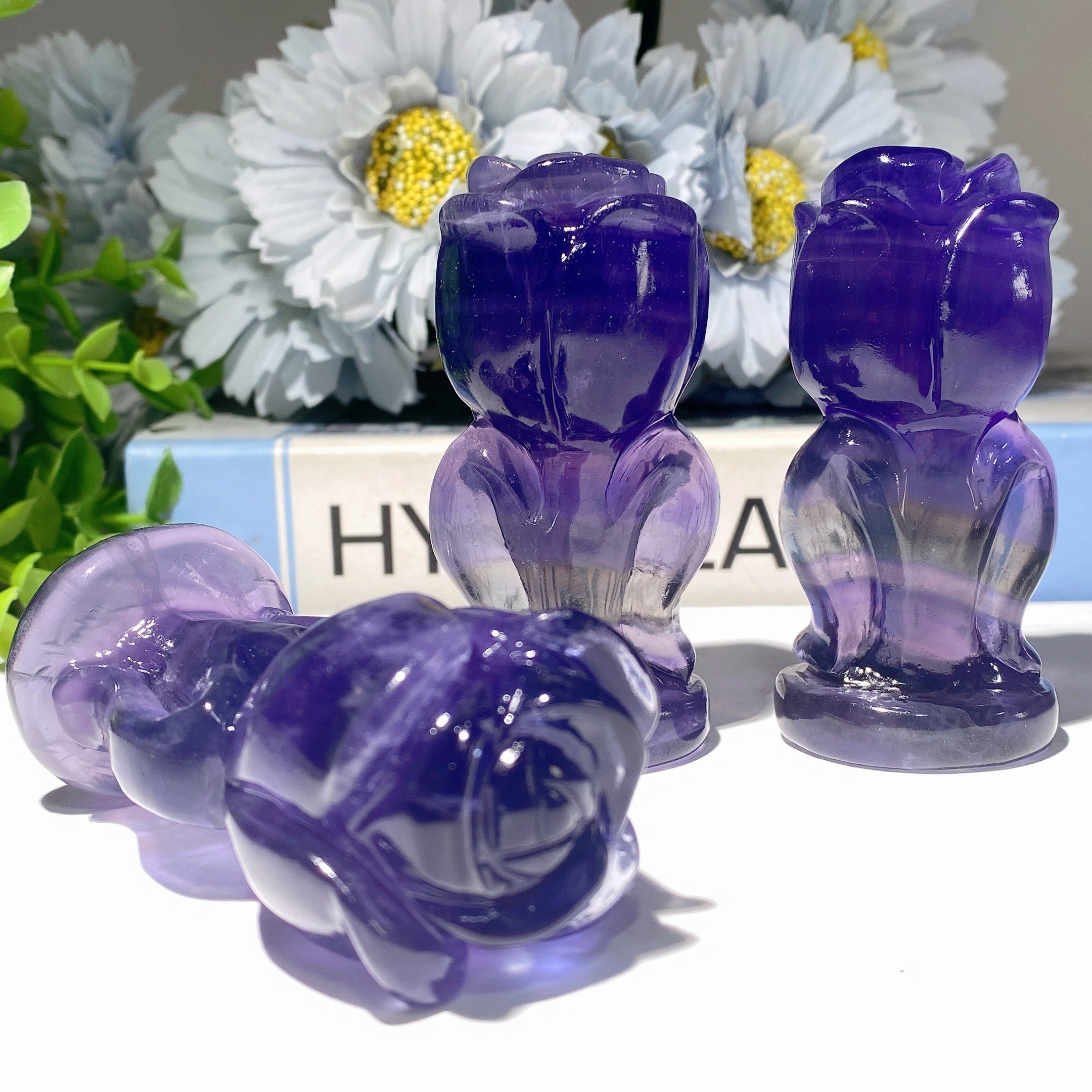 3.0-3.2 inch Fluorite Rose Flower Crystal Figurine