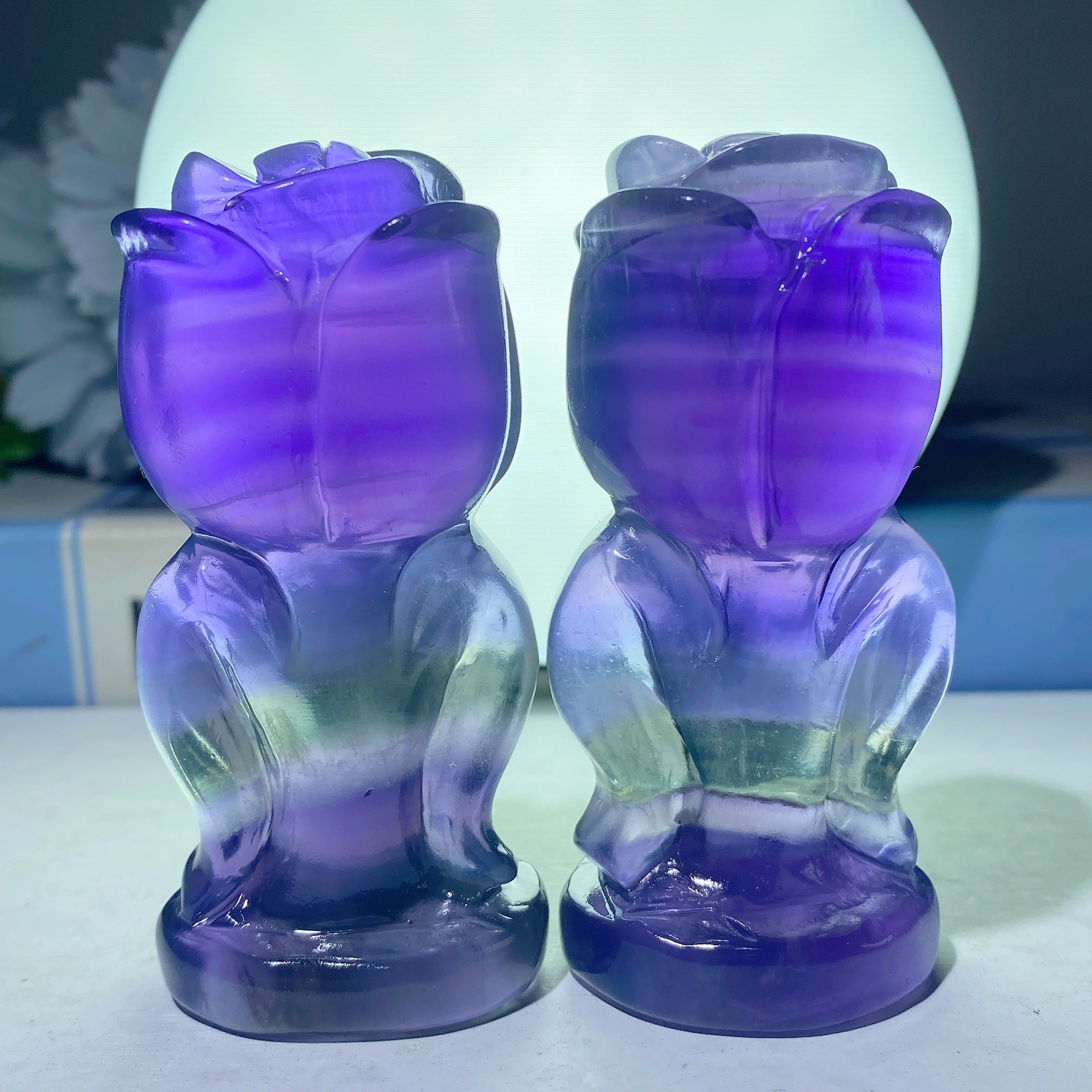 3.0-3.2 inch Fluorite Rose Flower Crystal Figurine