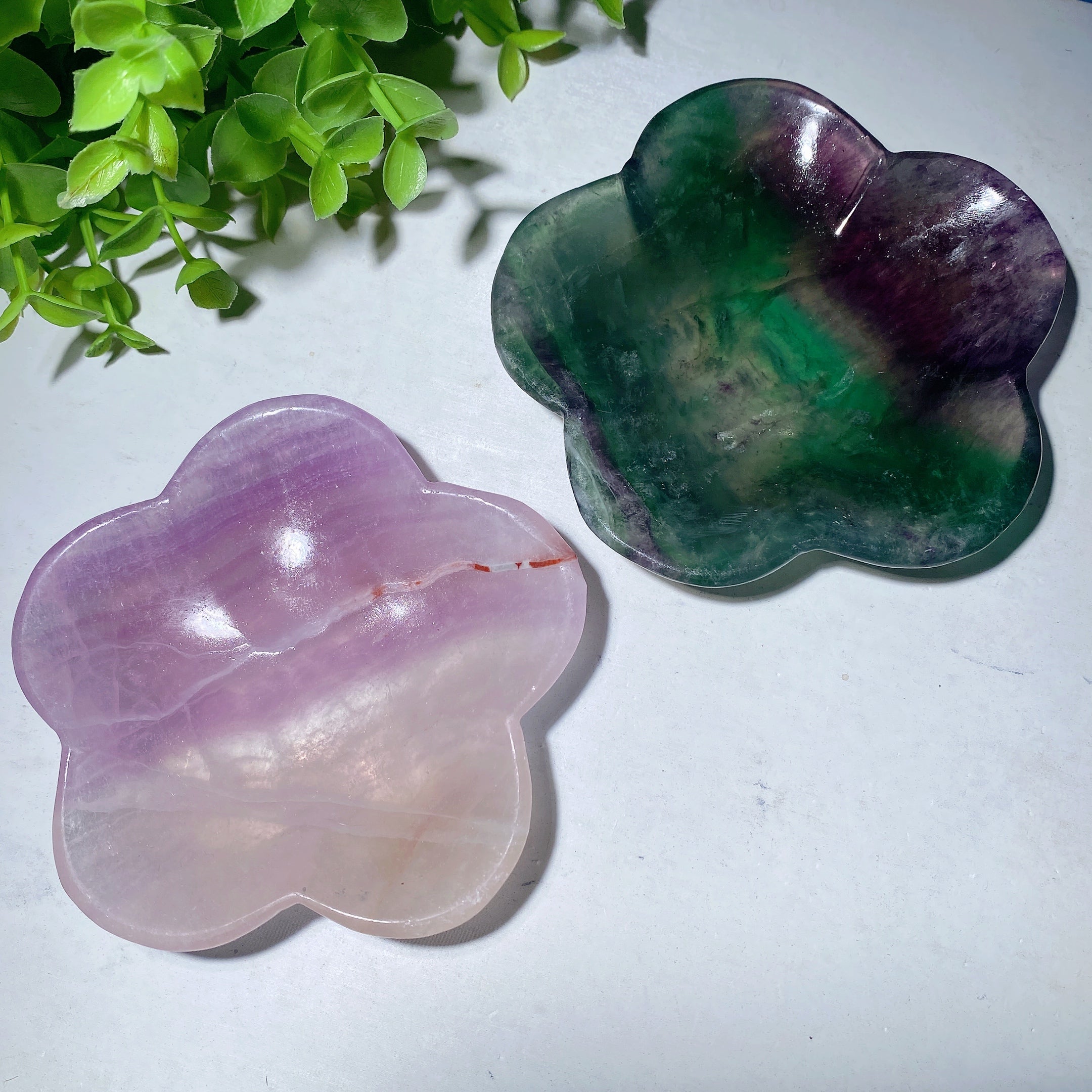 3.0-3.5 inch Fluorite Carved Cat Mickey Flower Crystal Bowl