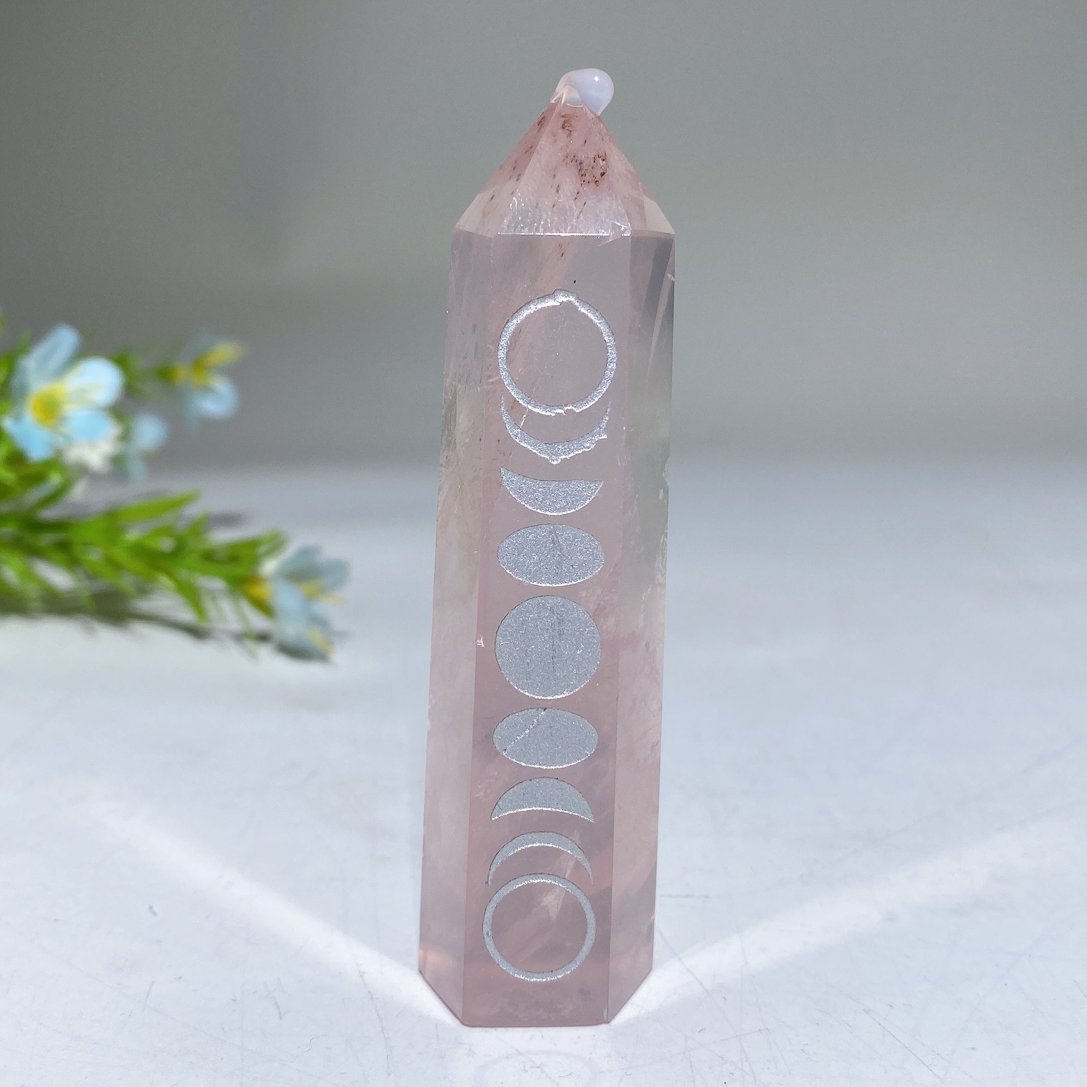 3.0 inch Clear Quartz Crystal Point with Moon Phase Engraving