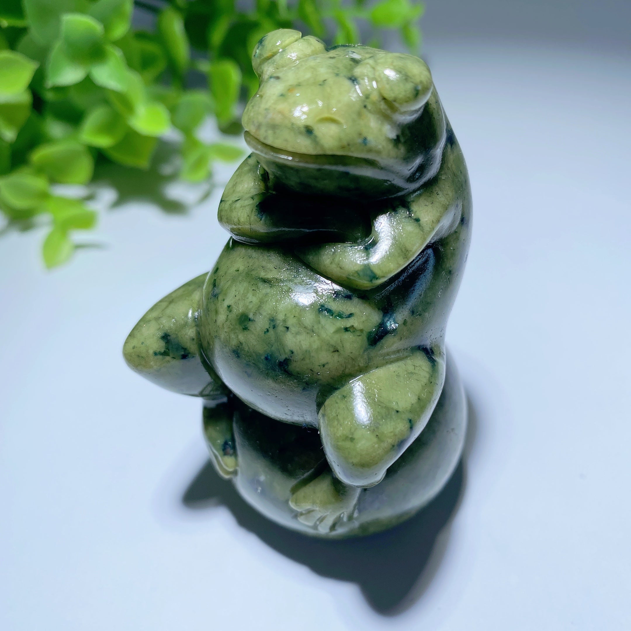 3.0 Inch Green Serpentine Crystal Frog On Ball Carving