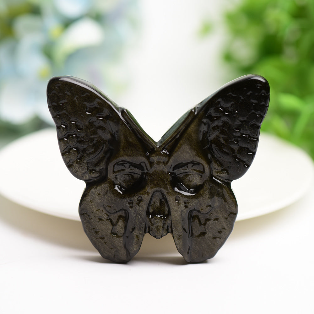 3.0 Inch Labradorite & Golden Obsidian Butterfly Crystal Carving