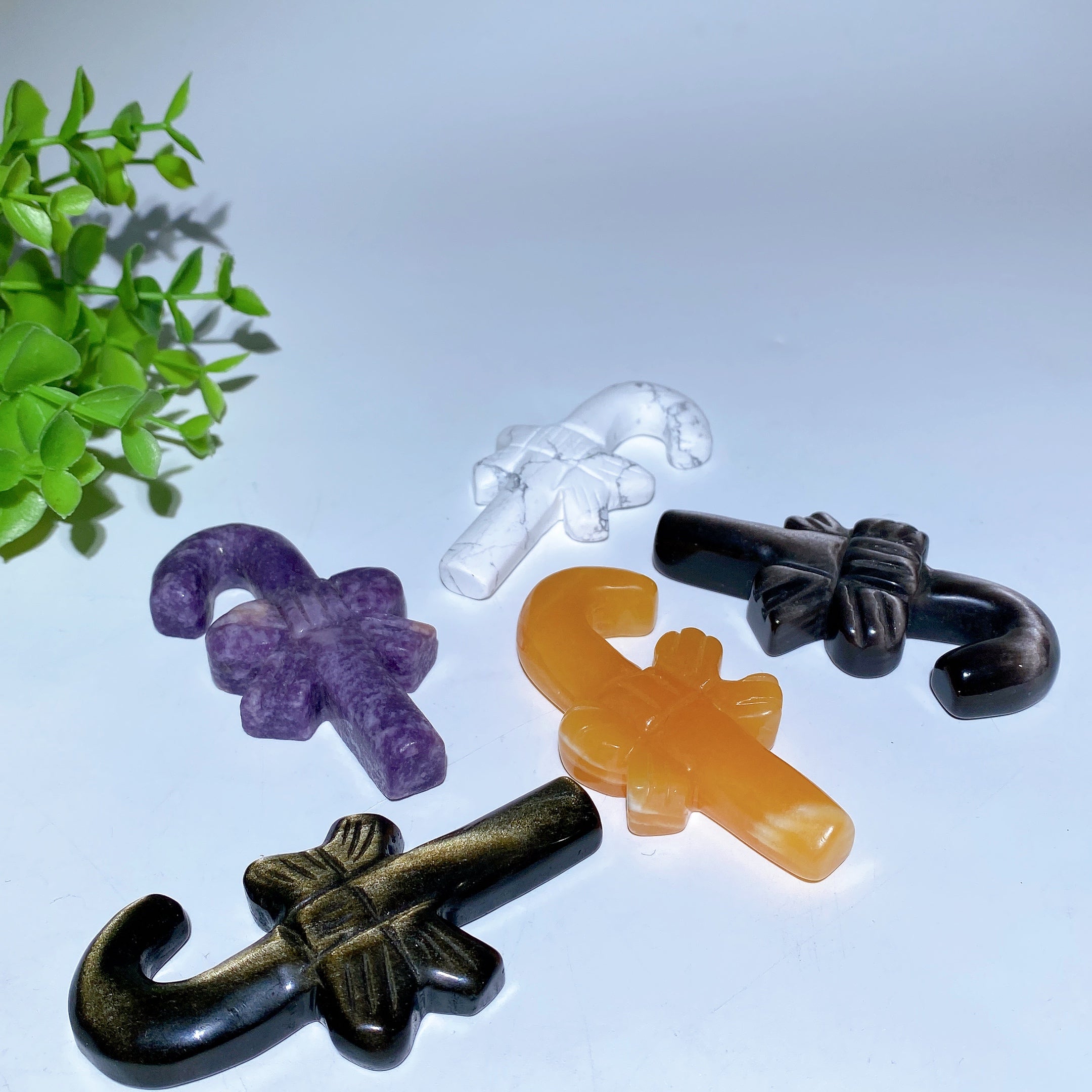 3.1-3.3 Inch Mixed Crystal Candy Cane Carvings for Healing