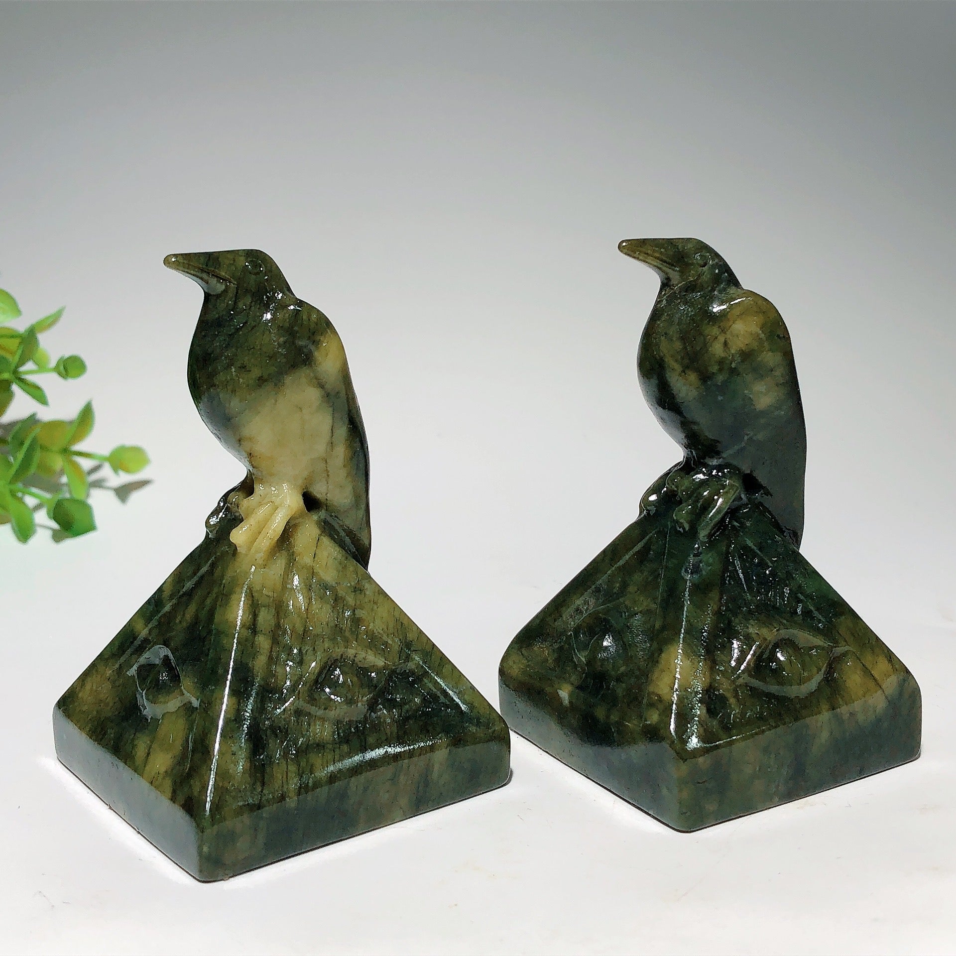 3.1 inch Serpentine & Black Obsidian Raven on Pyramid Crystal