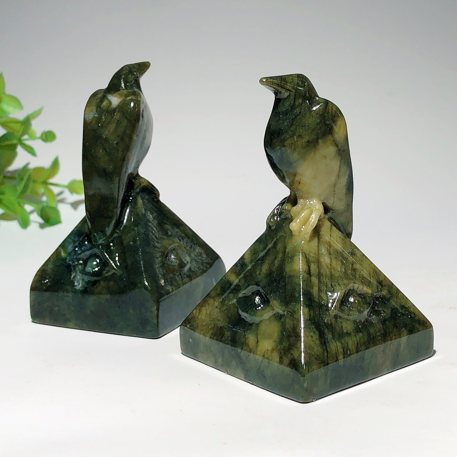 3.1 inch Serpentine & Black Obsidian Raven on Pyramid Crystal