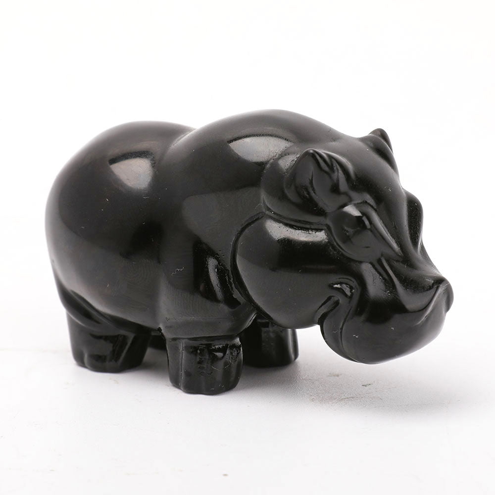 3.14 inch Black Obsidian Hippo Crystal Carving Figurine