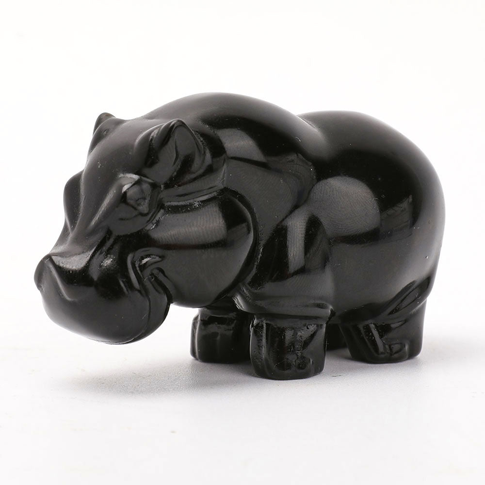 3.14 inch Black Obsidian Hippo Crystal Carving Figurine
