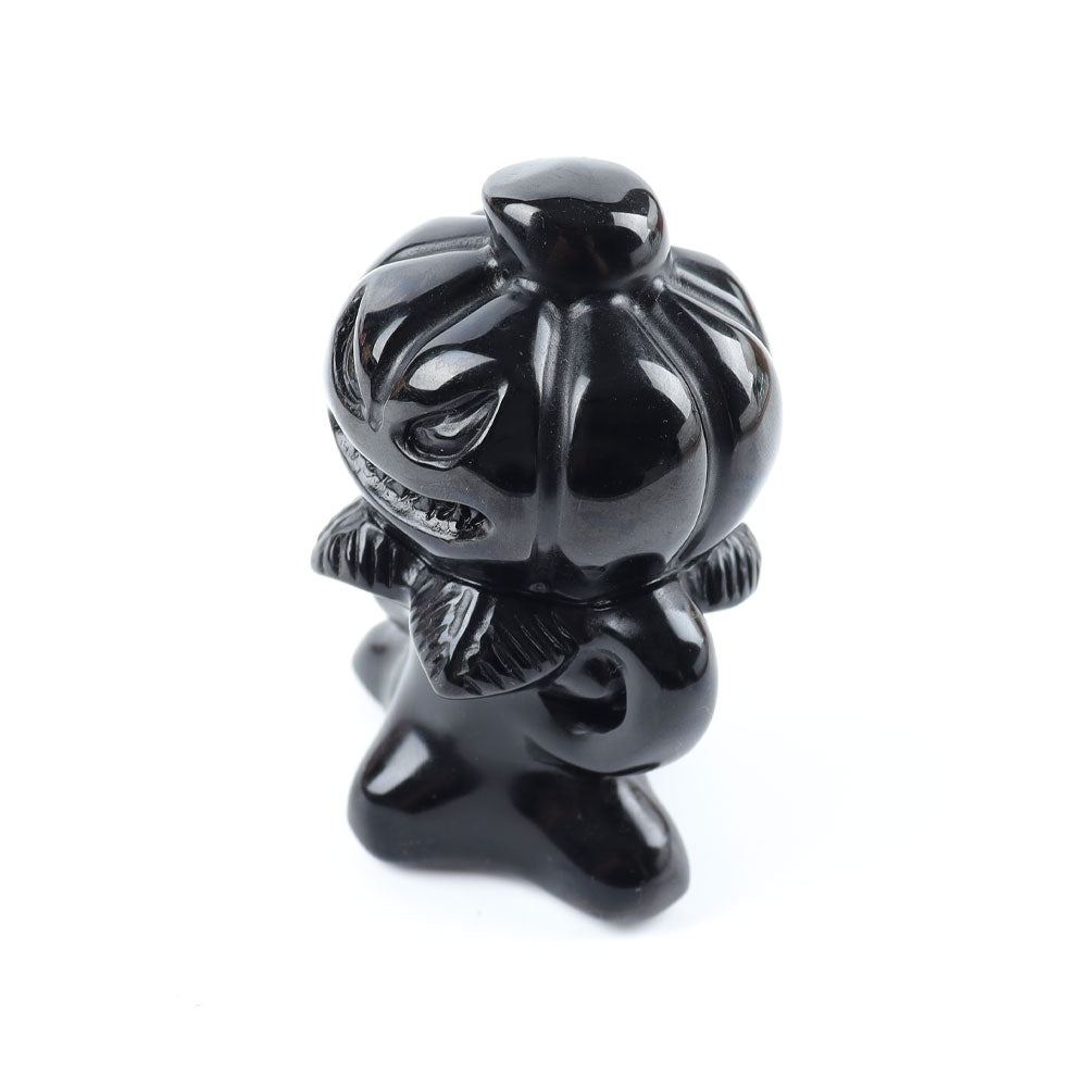 3.15in Black Obsidian Pumpkin Ghost Crystal Figurine