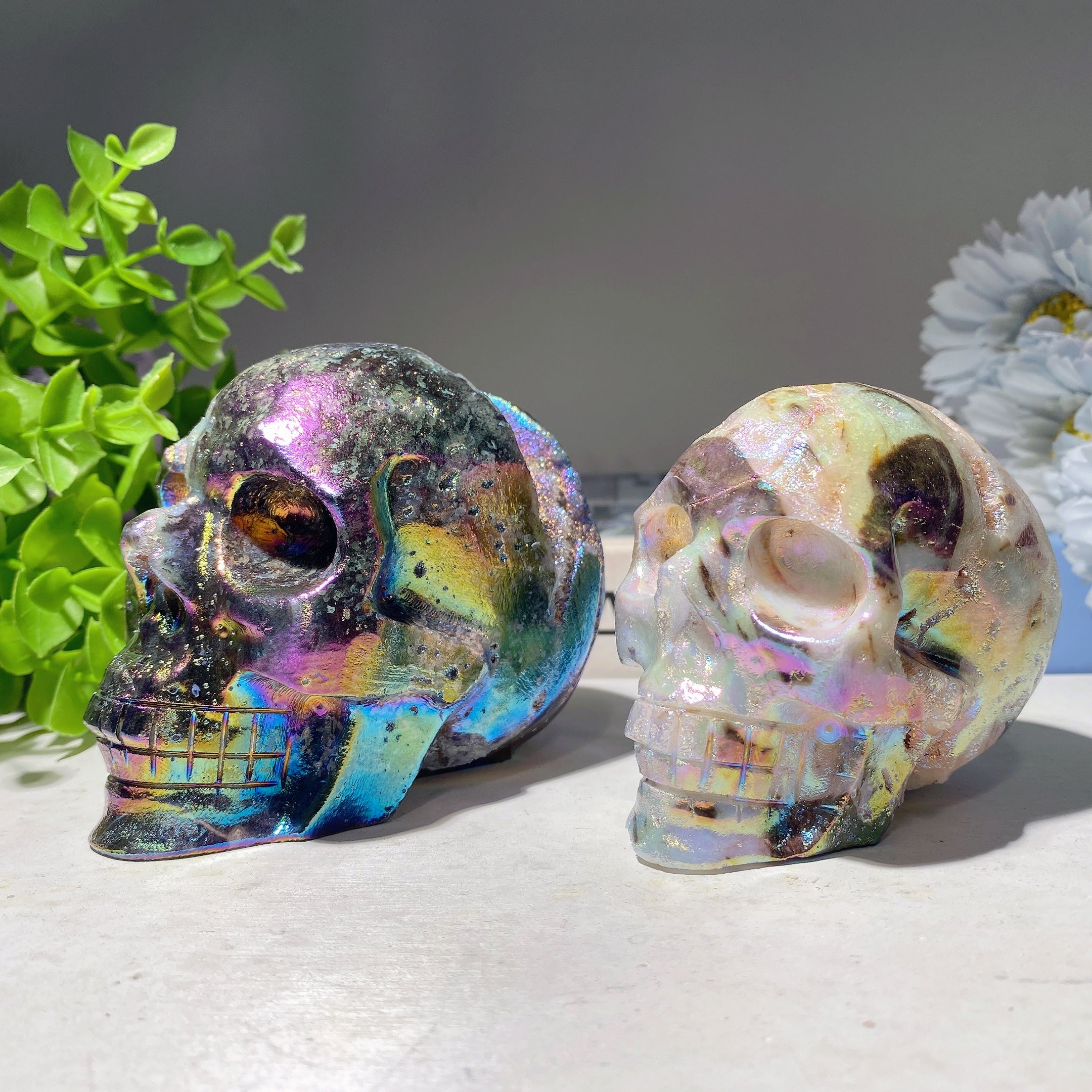 3.2-4.0" Aura Druzy Zinc Crystal Skull Carvings Healing