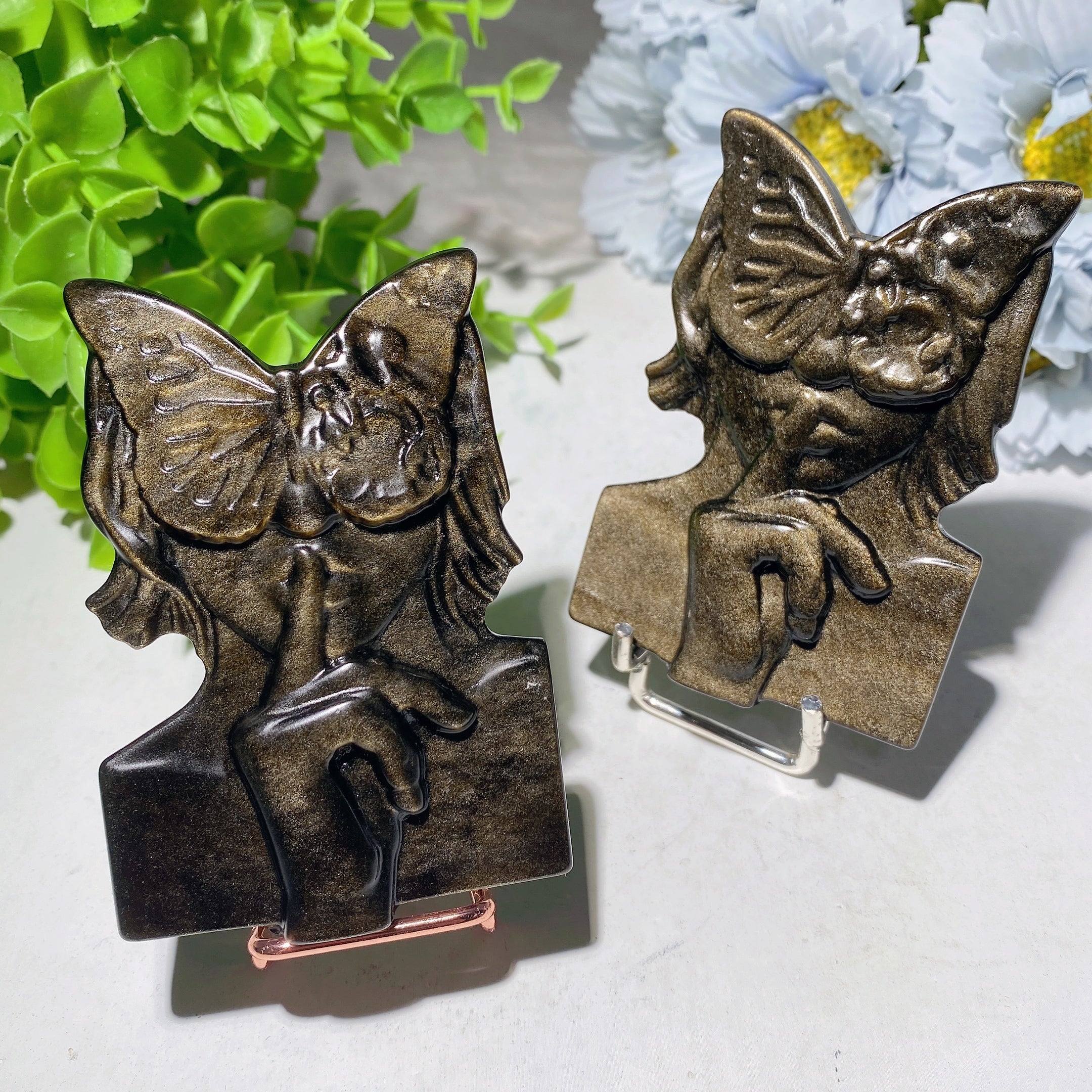 3.2 inch Golden Obsidian Butterfly Fairy Healing Figurine