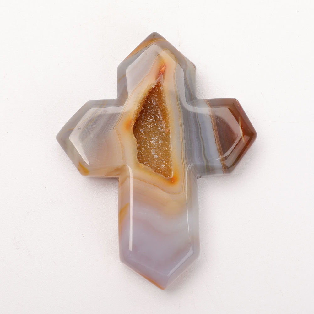 3.2 inch Hand Carved Druzy Agate Crystal Figurine Cross
