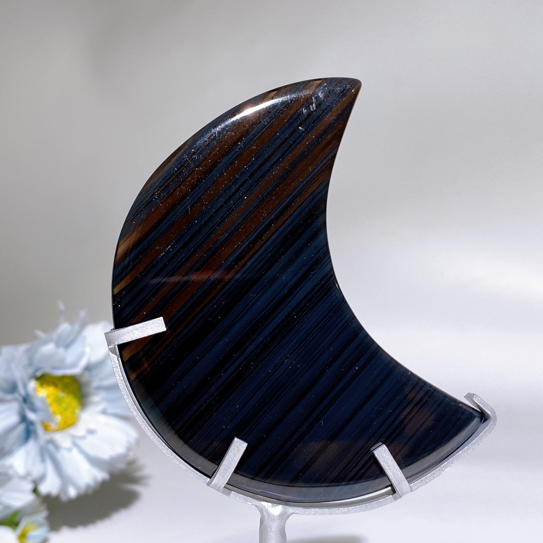 3.2-inch Midnight Lace Obsidian Moon Crystal Figurine