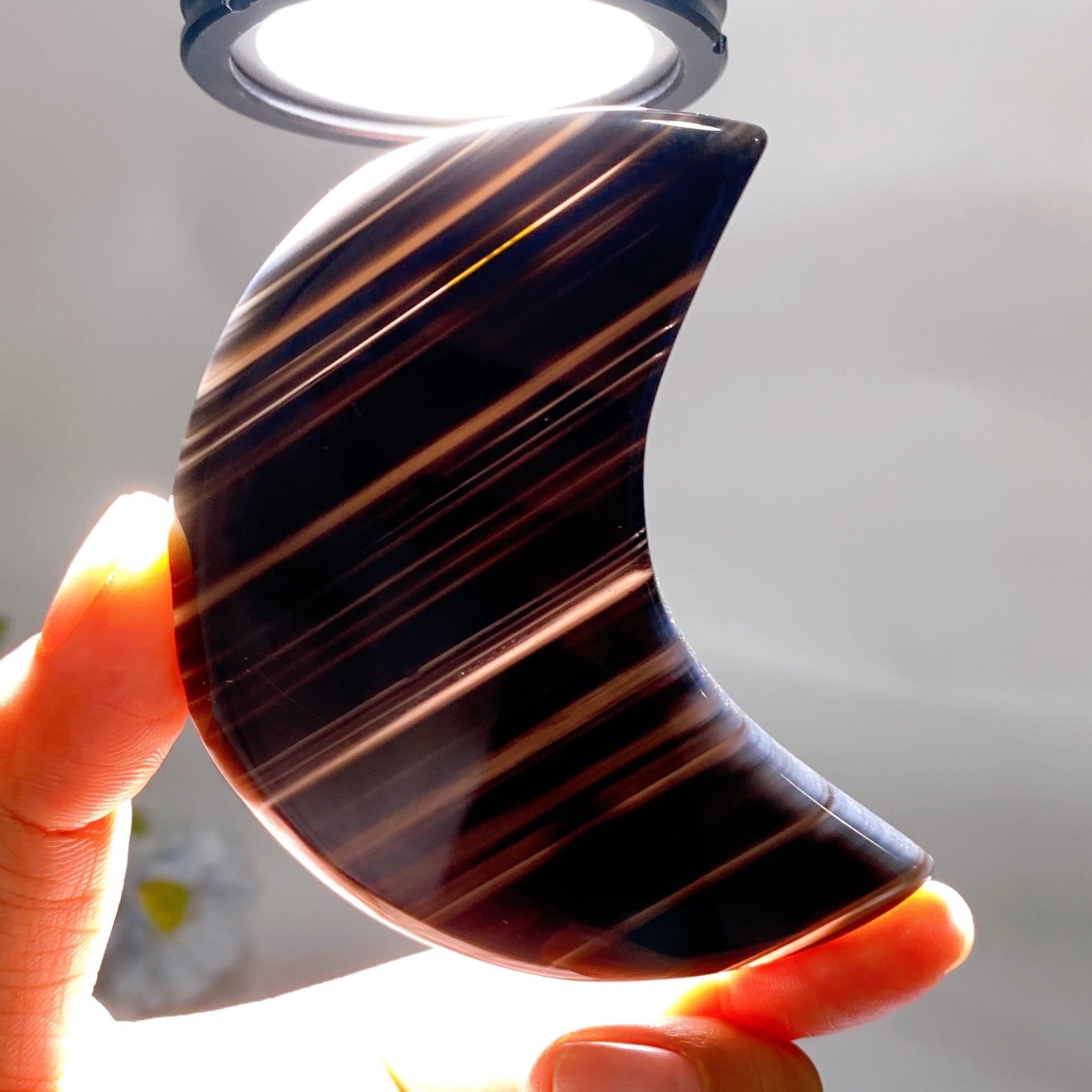 3.2-inch Midnight Lace Obsidian Moon Crystal Figurine
