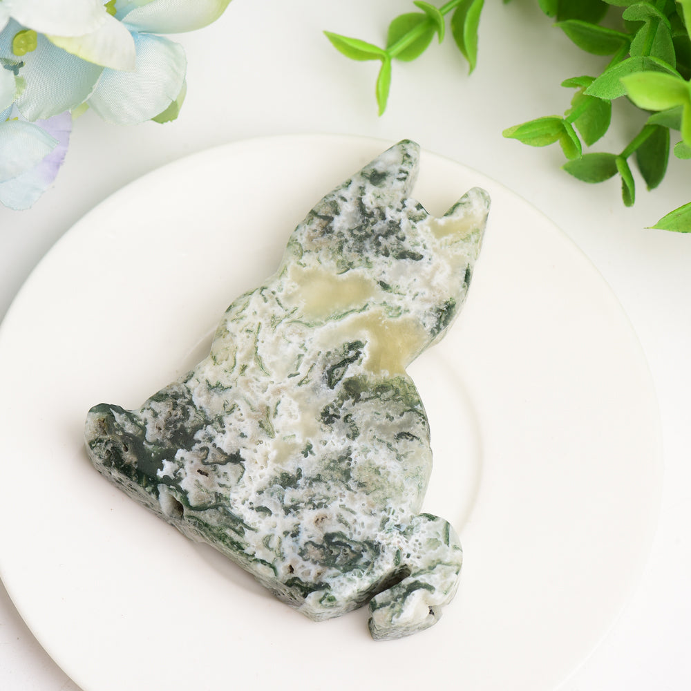3.2 inch Moss Agate Cat Crystal Carving Figurine