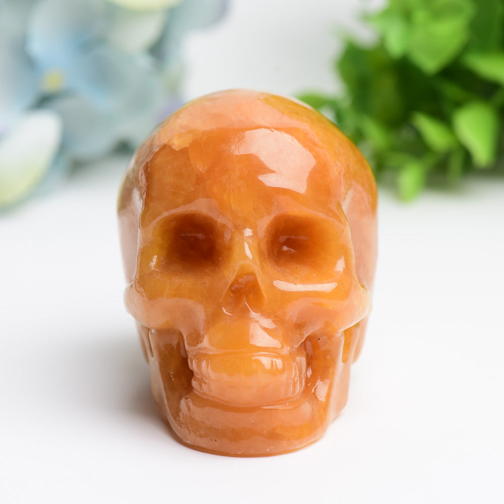 3.2 Inch Orange Calcite Skull Crystal Figurine Carving