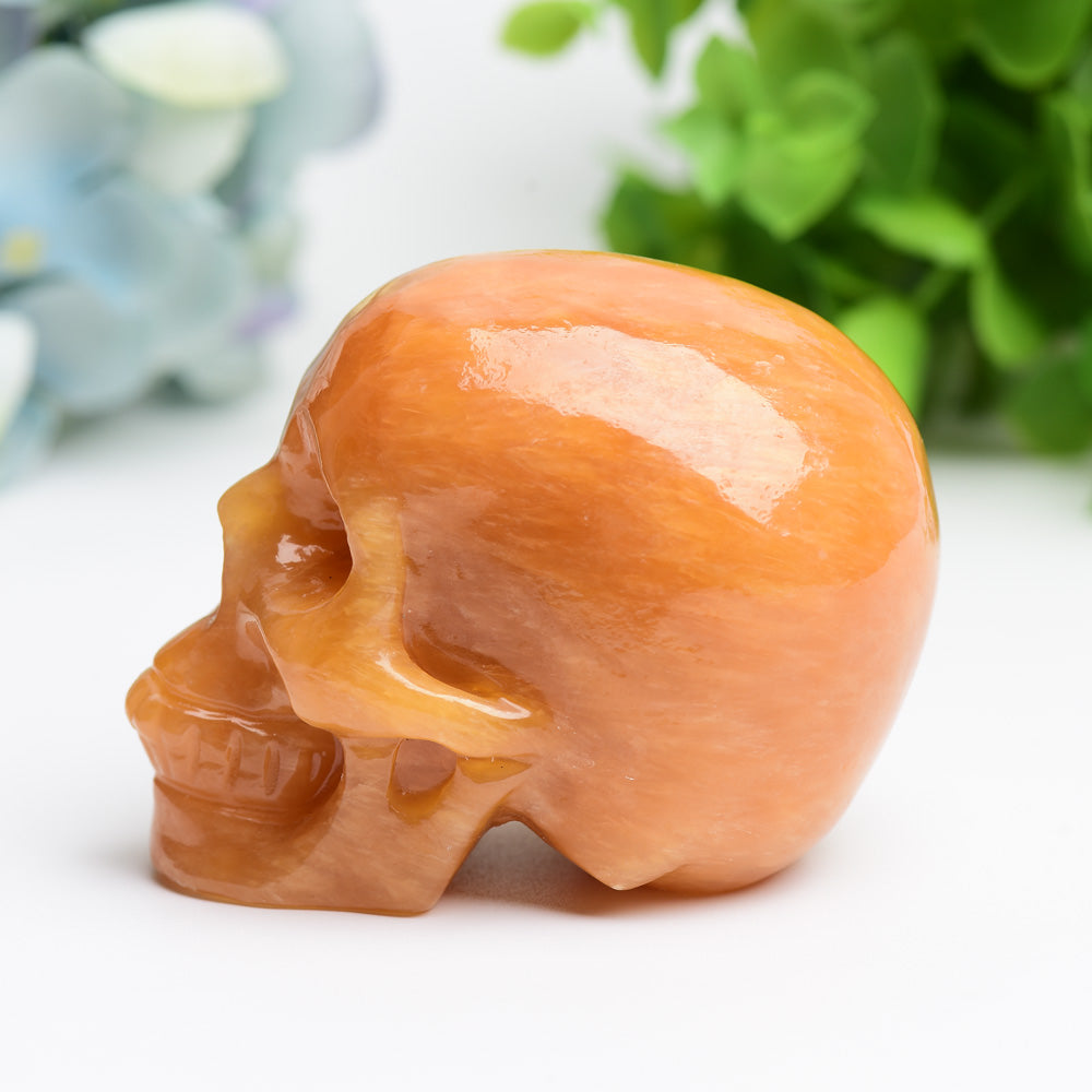 3.2 Inch Orange Calcite Skull Crystal Figurine Carving